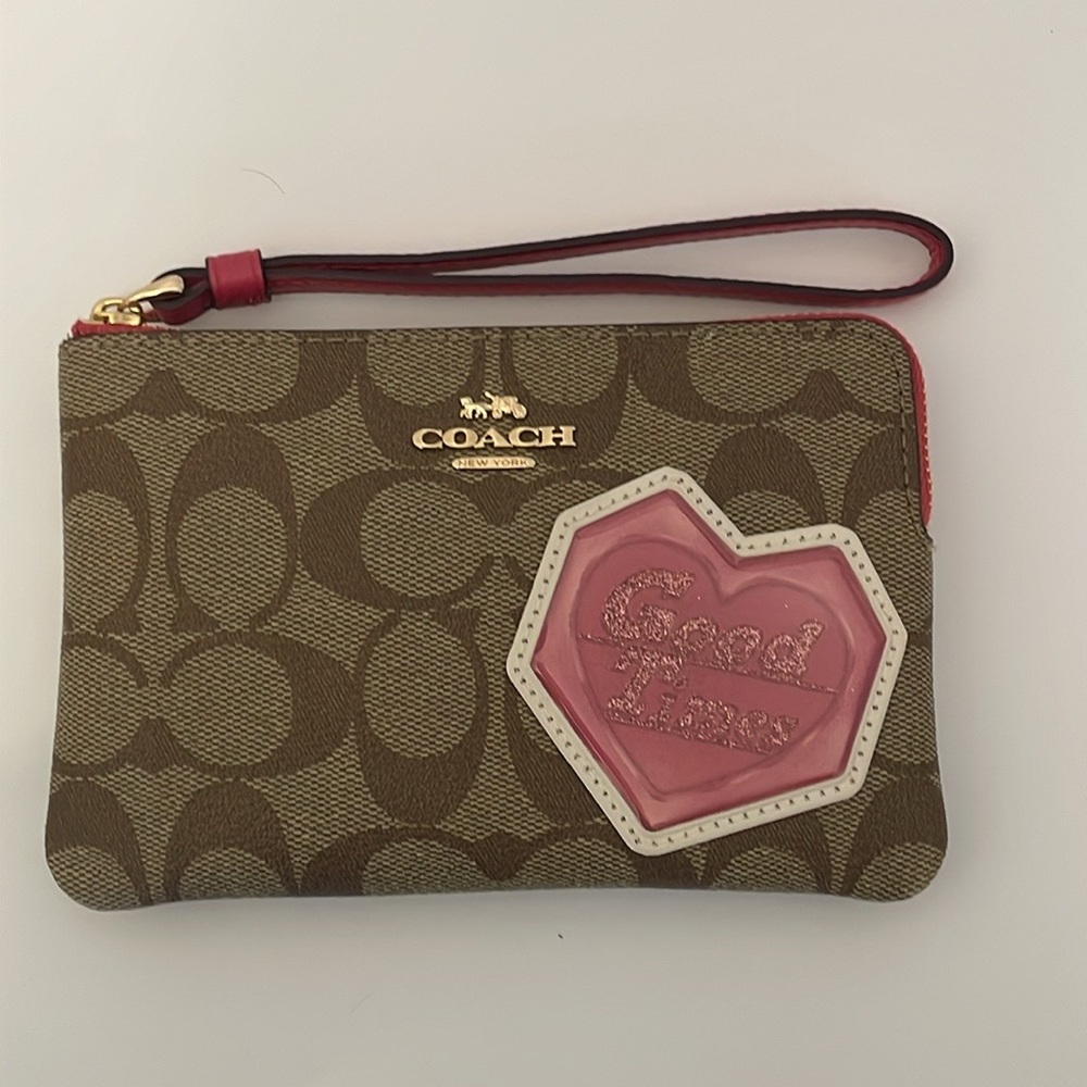 Coach Disco Heart Corner Zip Wristlet
